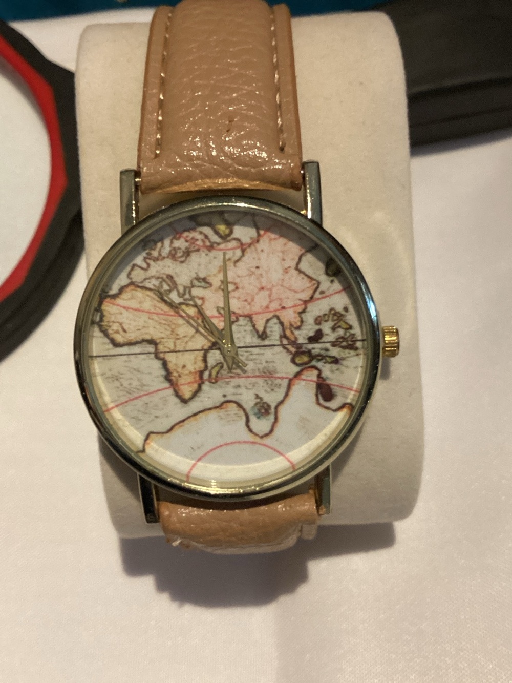 Vintage Map Dial Women's Watch with Light Tan Strap